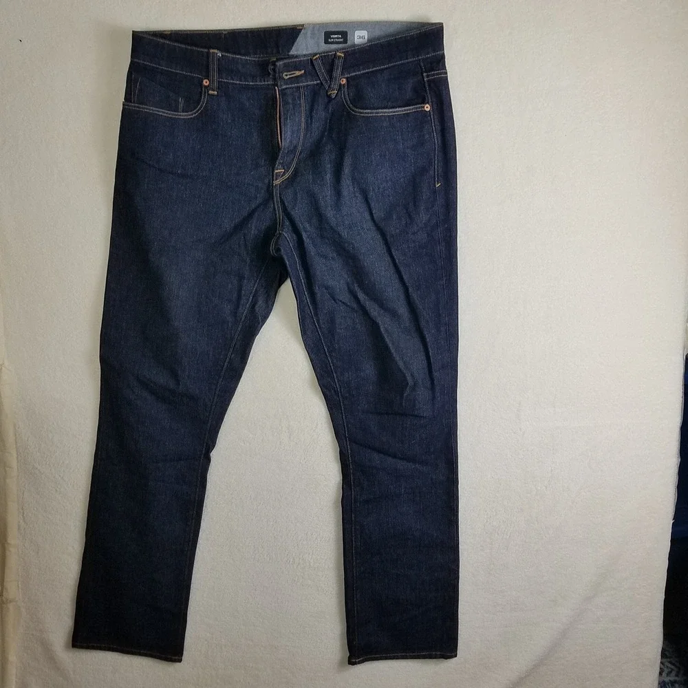 Volcom Vorta Slim Straight Leg Dark Indigo Denim Jeans Mens 36 Skater Streetwear